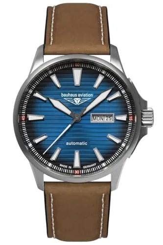 Bauhaus 2862-3 Herren Automatikuhr Titan Silberfarben Blau Lederband Made in Germany