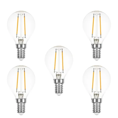 LED Filament Tropfen 1W fast 15W E14 klar Kugeln P45 extra warmweiß 2200K 5 x