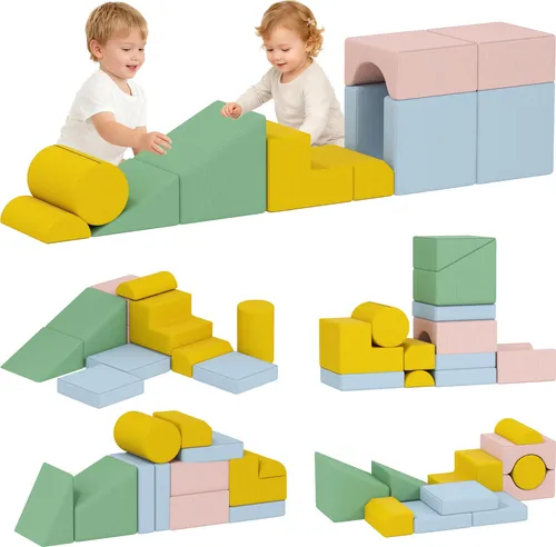 AIYAPLAY Schaumstoff Bausteine 12-TLG. – Buntes Softbausteinset für Kinder - Indoor Klettergerüst für Kinder: 12-teiliges, kindersicheres Bausteinset aus weichem Cord, ideal zum kreativen Spielen und Klettern, fördert die Motorik und sorgt für stundenlangen Spaß.