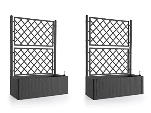 Stück XL Rankgitter, Spalier mit Pflanzkasten in moderner Rattan-Optik aus robustem Kunststoff in Anthrazit/Grau. Maße BxTxH in cm: 100 x 43 x 142 cm. Topp für Garten, Terrasse und Balkon! 2