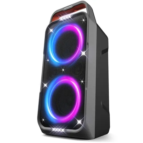 Foxdawn 240W Party Bluetooth Lautsprecher, lautem Stereosound, Musikbox Bluetooth Groß Partybox, Natür Super Bass,20H Akku, LED-Lichtshow, BT5.3, Speaker TF/AUX/MIC>R für Party, Backyard