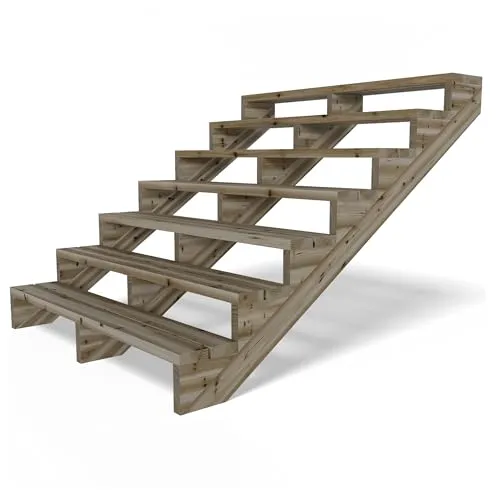 Gartenwelt Riegelsberger Terrassentreppe Breite 150 cm Treppe mit 7 Stufen Geschosshöhe 123 cm Massivholz Kiefer kesseldruckimprägniert Komplett-Set Wangen, Bohlen & Schrauben
