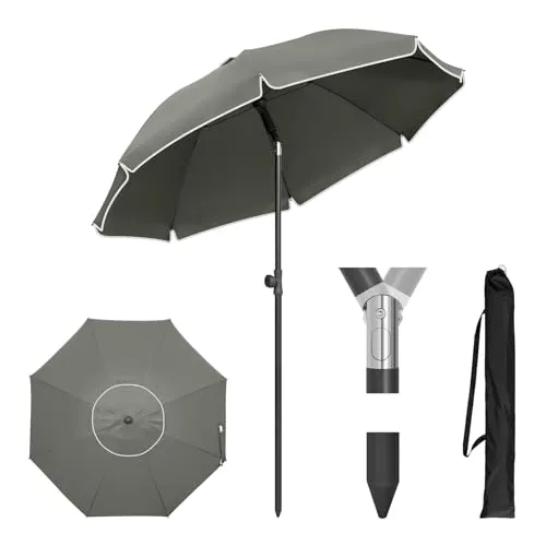 WOLTU Sonnenschirm Balkon φ175cm, UV-Schutz Strandschirm UPF 50+, Höhenverstellbar und Knickbar, Tragbar mit Tragetasche, Belüfteter Rundschirm für Balkon Garten Strand, Dunkelgrau