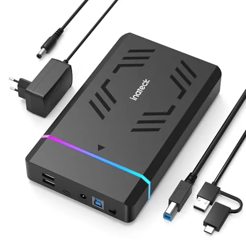 Inateck RGB 3.5 Zoll Festplattengehäuse - USB 3.0 extern für 2.5/3.5 SATA HDD/SSD, 5Gbps Übertragung, RGB-Effekte für visuelles Erlebnis