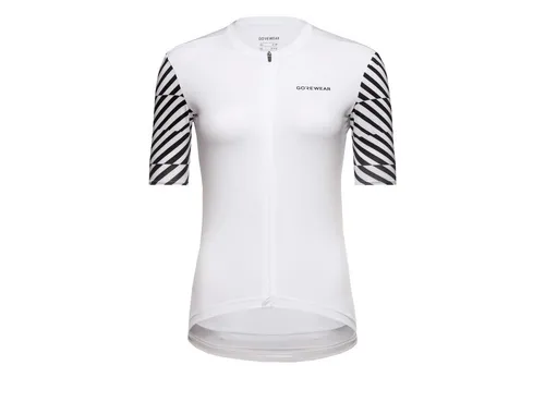 GORE WEAR SWIFTRIDE Optical Trikot Damen, White/Black, L - Fahrradtrikot für Damen mit hervorragendem Feuchtigkeitsmanagement und reflektierenden Details. Ideal für Straßen- und Gravel-Fahrten, hergestellt aus recyceltem Material.