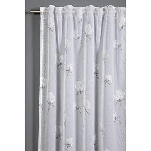 GARDINIA Vorhang mit Blütendruck, 140 x 245 cm - Schiebevorhang aus lichtdurchlässigem Snowvoile mit floralem Blütendruck, sorgt für gemütliches Ambiente und Sichtschutz. Öko-Tex zertifiziert, einfach zu montieren.