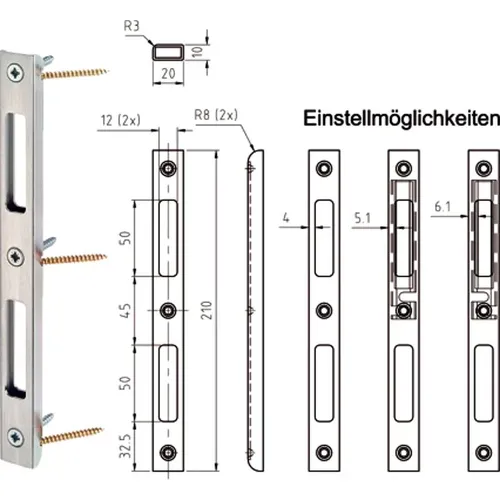 Schliessblech SB.VS.H.DS 45 verstellbar,  210x20x10mm,  dekorsilber