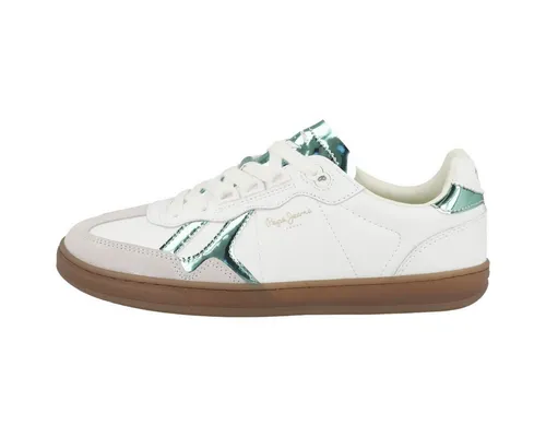 Pepe Jeans Ball Rise Sportschuhe Weiß EU 38 - Cupsole-Sneaker aus hochwertigem Kuhveloursleder mit recyceltem Leder, gepolstertem Schaftrand und einzigartigen Fantasy-Elementen, perfekt für stilbewusste Frauen.