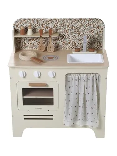VERTBAUDET Spielküche aus Holz mit Zubehör Ecru TU - Kreative Spielküche mit Backofen, Spüle und Kochplatten. Ideal für kleine Köche ab 3 Jahren. Inklusive Pfanne und Utensilien, fördert fantasievolles Spiel und Kochen im Kinderzimmer.