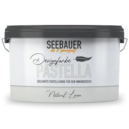 SEEBAUER diy Pastellfarbe PASTELLA Grau 2,5L (Natural Linen) Edelmatte Wandfarbe Hellgrau - Innenfarbe sehr hohe Deckkraft - Matt, Abwaschbar und Tropffrei