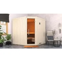 Weka Elementsauna Varberg 3 GT Trend mit 7,5 kW Ofenset - Massivholzsauna mit platzsparendem Eckeinstieg, einfacher Montage und elegantem Design in Graphit-Optik für Ihre persönliche Wellness-Oase.