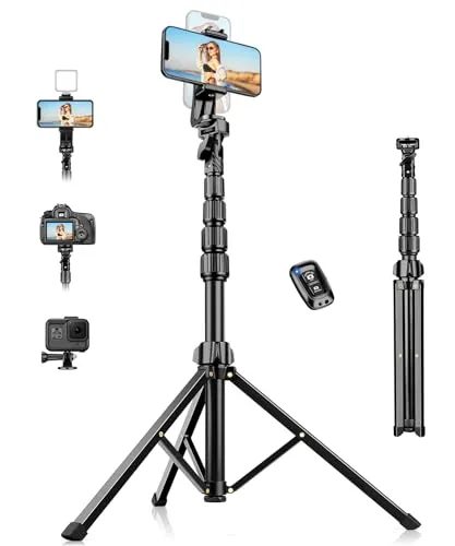 Nineigh 190cm Handy Stativ für Smartphone mit Fernauslöser | Leicht Aluminium Handystativhalter für iPhone/Samsung, Erweiterbarer Selfie Handy Stativ Tripod für Video, Vlog, Live-Stream