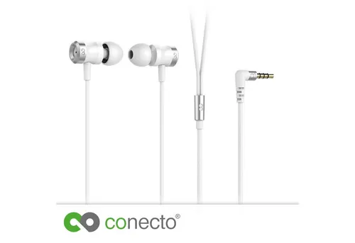 conecto In-Ear Kopfhörer - 9.2mm Lautsprecher, optimaler Tragekomfort und dreifacher Kabel-Knickschutz, leichtes Aluminium-Design in Weiß