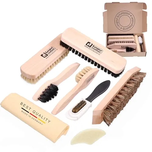 Geschenkset Schuhbürsten Leder 8tlg - XXL Schuhbürste - Sneaker Schuhputzsets - Schuhpflegeset mit Schuhbürste für Glattleder, Wildleder, Rauleder, Suede - NEU mit NUBUK RADIERER Made in Germany