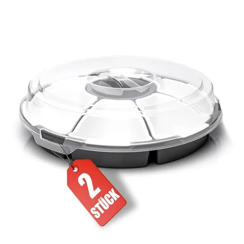 BigDean 2 Stück Snackbox mit Fächern 6 herausnehmbare Snackschalen Ø 33cm