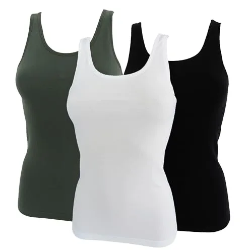 HERMKO 1310 3er Pack Damen Basic Tank Tops - 100% Bio-Baumwolle in Feinripp - Langlebig und Formbeständig - Ideales Unterhemd für jeden Look, Größe:44/46 (L), Farbe:Mix w/s/o