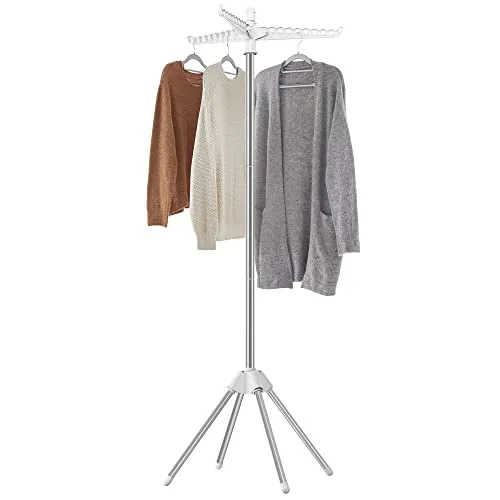 SONGMICS Wäscheständer, Standtrockner, 3 drehbare Arme für Kleiderbügel, 4 Beine, klappbar, für Innenbereich, Edelstahl, für Kleidung und Socken, 150 cm hoch, weiß-silbern LLR510W01