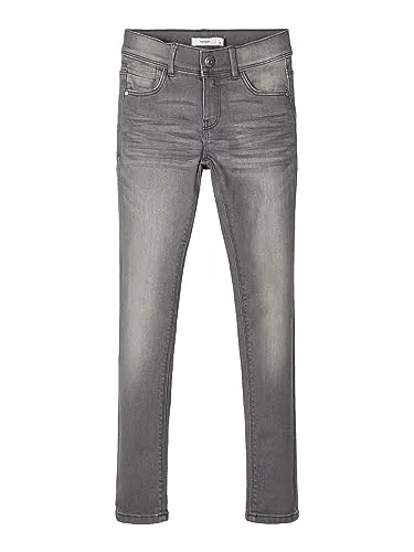 NAME IT Polly Skinny Fit Mädchen Jeanshose Light Grey Denim - Hosen für Mädchen mit verstellbarem Bund und Skinny Fit, ideal für einen bequemen Sitz und modischen Look.