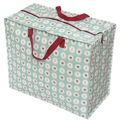 LS-LebenStil XXL Jumbo Bag Vintage Blumen 55cm Recycelt Tragetasche Einkaufstasche mit Reißverschluss Shopper Riesentasche Tasche Aufbewahrungstasche Unterbett-Kommode Organizer Aufbewahrungsbox