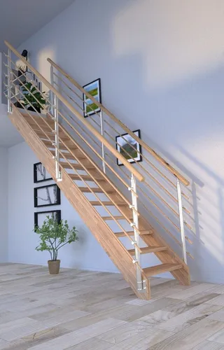 Starwood Mykonos Raumspartreppe aus Holz mit Geländer - Massivholztreppe Mykonos für Deckenhöhen bis 280 cm. Ideal zur individuellen Gestaltung, einfache Selbstmontage mit Anleitung. Robuste Bauweise und elegantes Design sorgen für Sicherheit und Stil in Ihrem Zuhause.