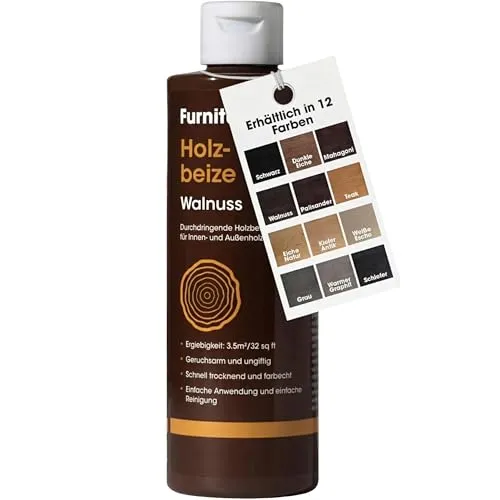 Furniture Clinic Holz-Beize und Moebel-Lasur (Walnuss). Ungiftig. Hochkonzentrierte Holzbeize. Schnelltrocknend. Beize für alle Holzarten im Innen und Außenbereich 500 ml