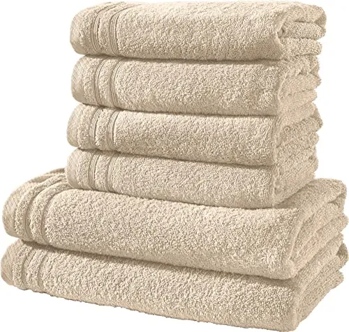 Erwin Müller Handtuchset, Frottierset Heidelberg 6-TLG. 100% Baumwolle beige - leichte Qualität, saugstark, schnelltrocknend, kompakt - ideal für Sport, Strand, Reisen