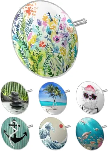 arteneur® - Badewannenstöpsel Universal mit Motiv Bunte Blumen | Dreifach Dichtung | Verstellbar | Rostfrei | Extra Schwer für stabilen Halt | Stöpsel Badewanne Zubehör