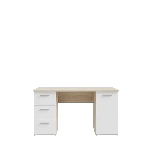 FORTE Schreibtisch Neuss, 3 Schubladen & 1 Tür, beige - Kinderschreibtisch mit 3 Schubladen für optimalen Stauraum, ideal für kreative Lernumgebungen und Made in Europe für höchste Qualität.