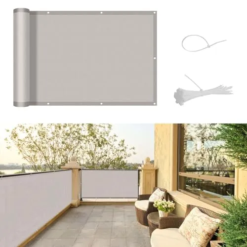 SUNNY GUARD Balkon Sichtschutz 90x600cm Balkonverkleidung Balkonabdeckung Balkonumspannungen UV-Schutz Wind und wetterfest mit Kabelbinder,Taupe