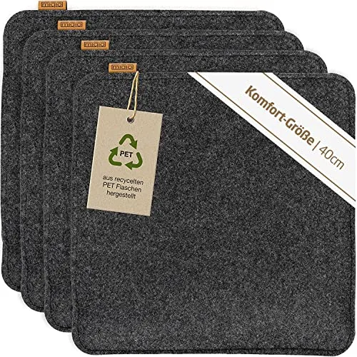 Miqio Design Sitzkissen Rechteckig aus Filz 40x40 cm | 4er-Set mit Antirutschnoppen - Stuhlkissen aus recyceltem PET, rutschfest und waschbar bei 30°C. Ideal für Bank und Stuhl, sorgt für bequemes Sitzen und stilvolles Design.