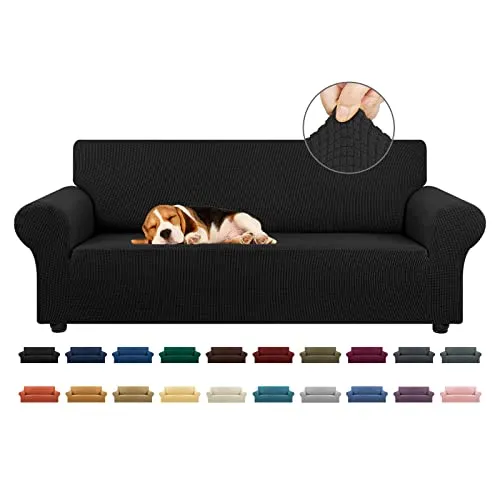 KEKUOU Stretch-Sofa-Schonbezüge, 1 Stück, Spandex, Couch, Sofabezug, waschbar, Jacquard-Möbelschutz, weich mit elastischer Unterseite, für Kinder, Haustier, Schwarz