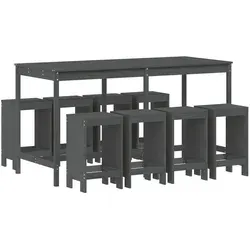 vidaXL 9-tlg. Gartenbar-Set Grau aus massivem Kiefernholz - Gartenmöbel-Set mit 1 Gartentisch und 8 Barhockern, ideal für gesellige Abende im Freien. Robuste Tischplatte und praktisches Design für maximalen Komfort.