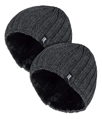 HEAT HOLDERS Herren 2 Paar Beanie Mütze Multipack Warm Strick Thermo Wintermütze mit Innenfleece für Winter (Einheitsgröße, Grau)