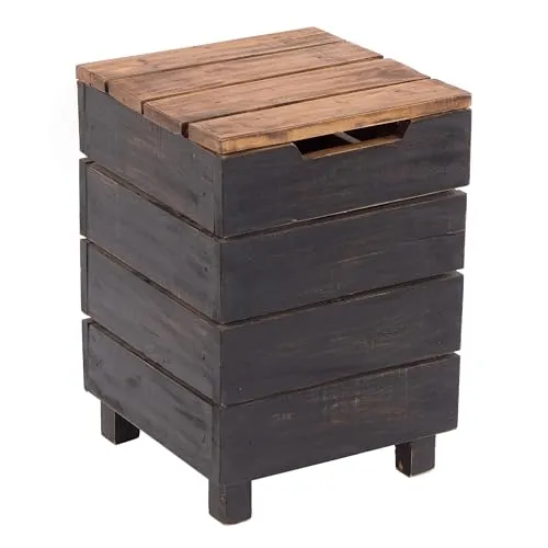 DESIGN DELIGHTS Rustikaler Holz Hocker Storage 50 - Truhe aus massivem Mahagoni Recyclingholz, handgefertigt und einzigartig. Ideal als Badhocker und Wäschekorb mit praktischem Stauraum. Ein echtes Unikat für dein Zuhause!