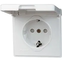 Kopp Standard Unterputz Feuchtraum Steckdose mit Klapp-Deckel, IP44 - Steckdose für Feuchträume, IP44-Schutz gegen Spritzwasser, ideal für sichere Anwendungen in Badezimmern und Außenbereichen.