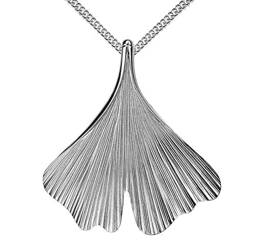 JEVELION Großer Silber Kettenanhänger Ginkgo-Blatt Kettenanhänger für Damen Mit Kette 70 cm
