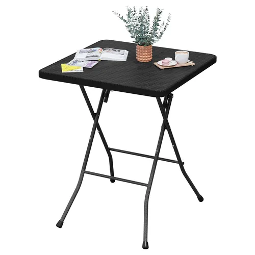 EUGAD Klapptisch Beistelltisch Gartentisch Schwarz - Kompakter Falt- und Klapptisch für Innen- und Außenbereich. Maße: 61x61 cm, aus robustem HDPE und Metall. Ideal für Balkon und Camping, einfach zu transportieren und platzsparend.