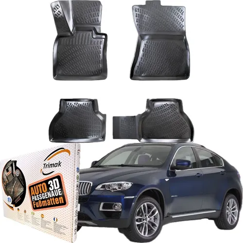Trimak Autofußmatten für BMW X6 E71 (2008–2014) – Allwetter Gummimatten - Hochwertige TPE Gummimatten für vorne und hinten in Schwarz. Schützen Sie Ihr Fahrzeug vor Schmutz und Nässe und genießen Sie eine einfache Reinigung.