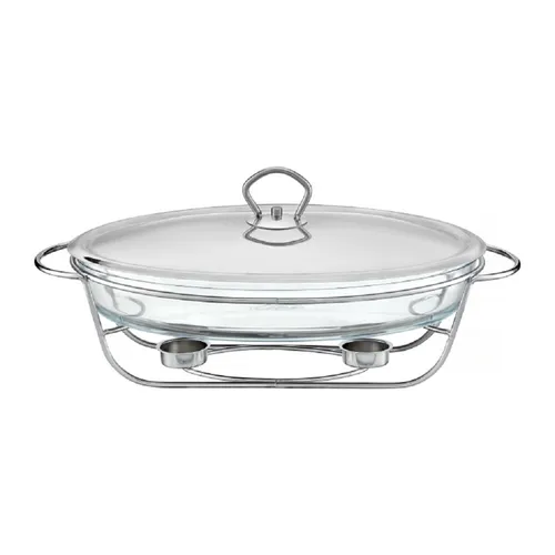 AMBITION Wärmebehälter für Speisen 3 L - Stövchen & Speisewärmer mit 3 L Fassungsvermögen, ideal zum Warmhalten von Speisen, inklusive Edelstahl-Gestell für Teelichter und hitzebeständigem Glaseinsatz.