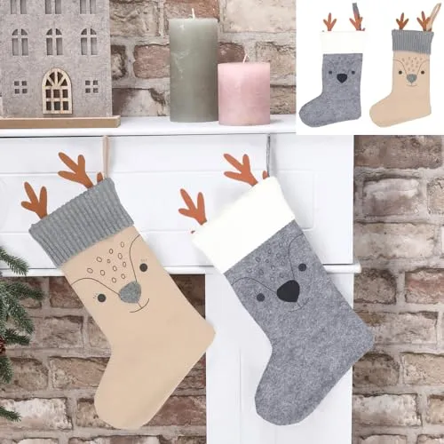 itsisa Nikolausstrumpf Weihnachtssocke Rentier (2er Set) - Nikolausstiefel, Weihnachtsstrumpf, Weihnachtsdekoration