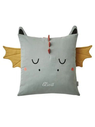 vertbaudet Dekokissen Kinderzimmer Kissen DRACHE - Dekokissen für Kinderzimmer, 3D Drache mit gesticktem Gesicht, abnehmbarer und waschbarer Bezug, ideal für ein gemütliches Kinderzimmer.