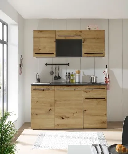 möbelando Singleküche >Jazz< in Eiche Artisan - 160x212x60 (BxHxT)