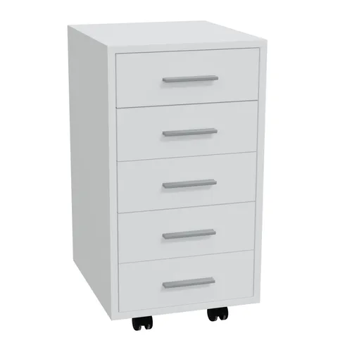 HAGO Rollcontainer Bürocontainer mit 5 Schubladen - Rollcontainer & -wagen in Weiß, ideal für Büroorganisation mit 360° Rollen für Mobilität und praktischem Griff.