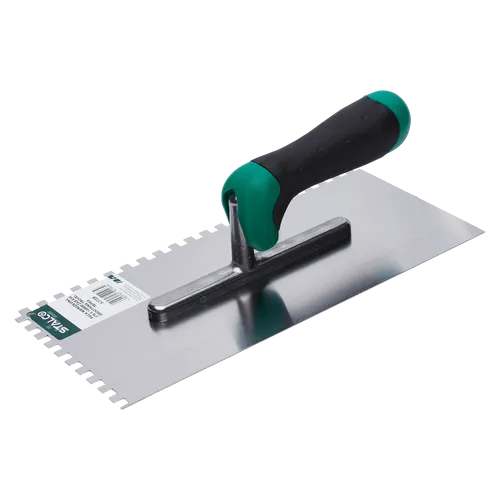 Edelstahl Kelle 280x130mm mit 6x6mm Zahnung und ergonomischem 2K-Griff Stalco S-