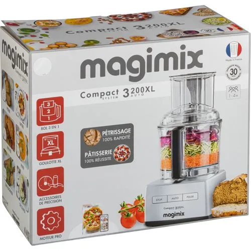 Magimix Küchenmaschine Compact 3200 XL Weiß + Würfel-Set - Küchenmaschine mit 3 Behältern für die Zubereitung von 4-5 Personen, automatischem Motor und vielseitigem Zubehör. Perfekt für kreative Köche!