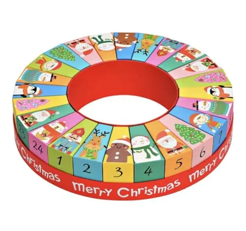 Adventskalender 2025 aus Pappe, rundes Design mit 24 Boxen zum befüllen, Bunt&Stabil,Merry Christmas Motiv-nachhaltig wiederverwendbar,Weihnachtskalender