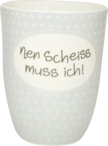 Henkelbecher 500 ml mit Spruch 'NEN SCHEISS MUSS ICH' aus Porzellan in grau