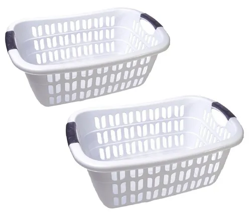 Ebaxx Wäschekorb 2 Stück Wäschekörbe Plastik Kunststoff Korb Griffen (Set) (2 Stück Wäschekörbe)