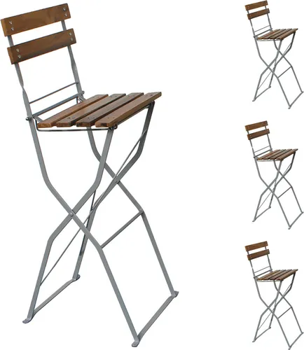 Biergarten Barhocker Klappstuhl aus Akazie und Stahl - Hochwertiger Gartenstuhl aus pulverbeschichtetem Stahl und Akazienholz, klappbar für platzsparende Lagerung. Ideal für Garten, Terrasse oder Balkon – wetterfest und langlebig.
