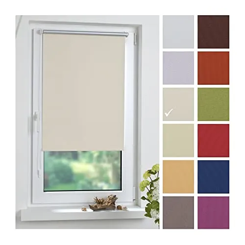 Liedeco® Rollo Klemmfix Thermobeschichtet - 75 x 150 cm Creme (Breite x Höhe) / lichtundurchlässig Blickdicht verdunkelnd und stufenlos verstellbar/leichte Innen-Montage ohne Bohren mit Klemmträger